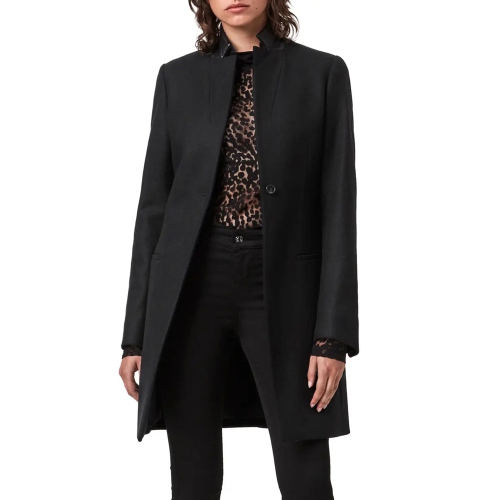 AllSaints Black Wool Pea Coat